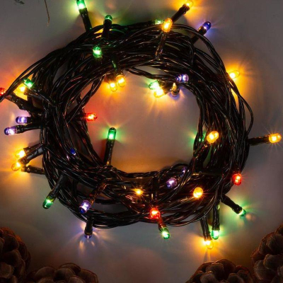 Электрогирлянда&nbsp;&nbsp;5.0м Нить 50 разноцветных LED ламп зеленый провод 8 режимов мигания