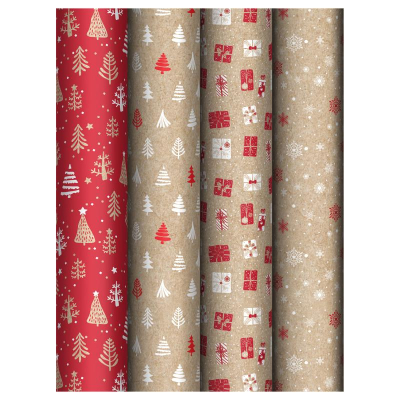 Бумага упаковочная новогодняя глянцевая MESHU&nbsp;&nbsp;70х100см 'Craft NY pattern'&nbsp;&nbsp;4 дизайна