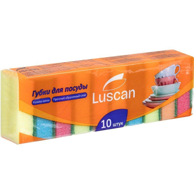 Губка для посуды с абразивным слоем Luscan Mini  80х50х26мм поролоновая 10шт