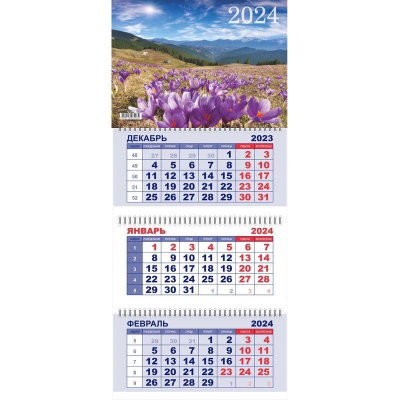Календарь настенный 2024 квартальный 3-блочный 29х65см Lamark 'Путешествие в горах' на гребне
