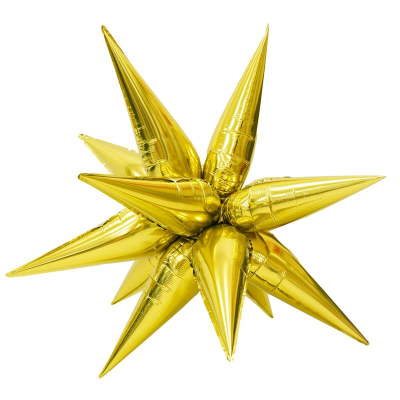 Шар воздушный фольгированный Звезда составная 12 лучей золотой Веселуха в упаковке