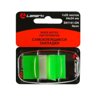 Закладки Lamark 24х44мм  20шт Z-тип 'Неон' зеленые в диспенсере