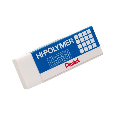 Ластик пластиковый для карандаша Pentel HI-Polymer 65х25х13мм белый
