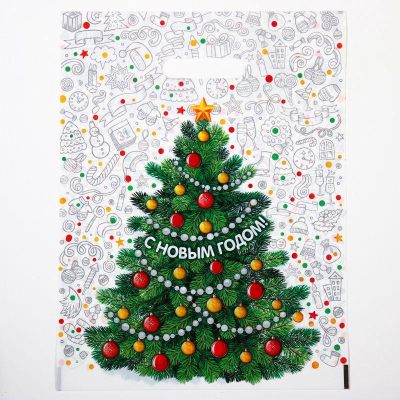 Пакет подарочный новогодний 31х40см полиэтиленовый с вырубной ручкой 'Каникулы'