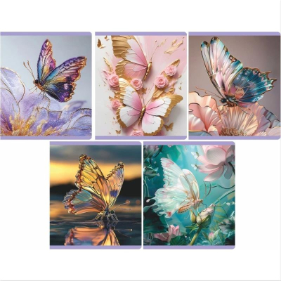 Тетрадь A5&nbsp;&nbsp;48л клетка на скрепке Lamark картонная обложка Soft touch 'Бабочки' 5 дизайнов