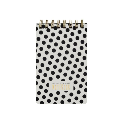 Блокнот B6- 100л линейка на гребне BrunoVisconti® 'Cute Journal' картонная обложка Soft Touch 'Black&White' Горошек