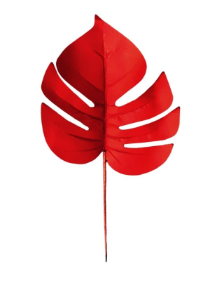Ветка декоративная Монстера 32х20см красная матовая на прищепке