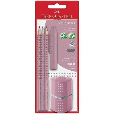 Набор Faber-Castell Grip 2001  3 карандаша B +точилка +ластик 'Pink' в блистере