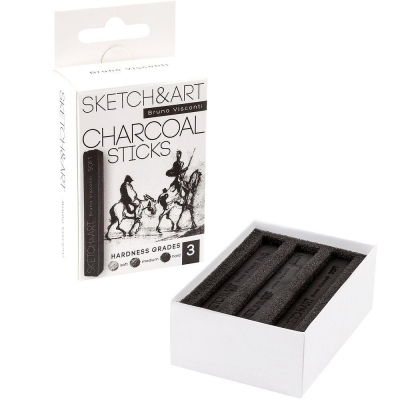Уголь прессованный BrunoVisconti® 'Sketch&Art' 10х10х67мм 3шт мягкий/средний/твердый