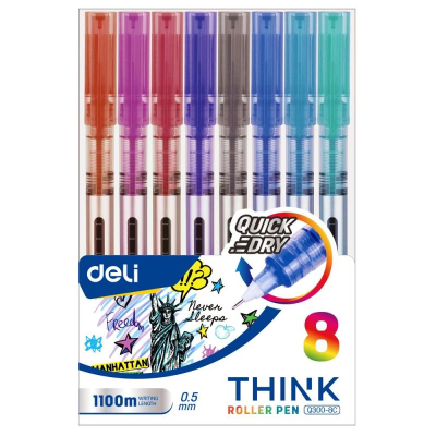 Роллеры Deli  8цв 0.5мм 'Think' игольчатые одноразовые