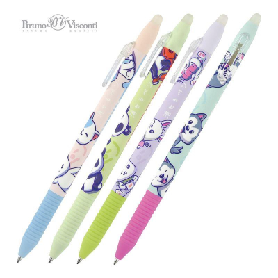 Ручка гелевая автомат стираемая BrunoVisconti® DeleteSlimClick 'Kawaii animals' 0.5мм синие чернила 4 дизайна