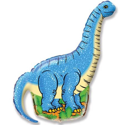 Шар воздушный фольгированный Фигура Динозавр диплодок синий Flex Metal 36см