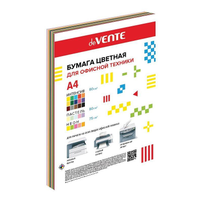 Бумага цветная Mix A4 deVENTE&nbsp;&nbsp;75/80г Неоновые/Яркие/Пастельные цвета 25цв х&nbsp;&nbsp;4л