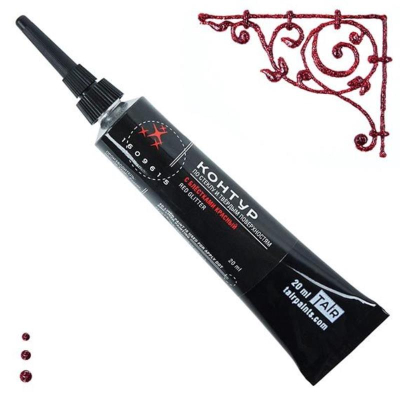 Контур акриловый по стеклу/твёрдым поверхностям с блёстками Таир красный 20мл