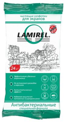 Салфетки для очистки мониторов Lamirel антибактериальные  24шт в пакете