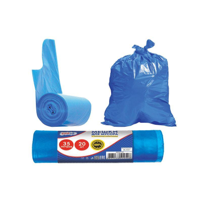 Пакет для мусора с завязками  35л/50х119см  12мкм CleanLab 20шт синий