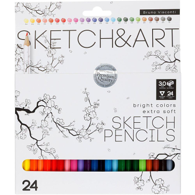 Карандаши художественные BrunoVisconti® 'Sketch&Art' трехгранный корпус&nbsp;&nbsp;24цв в картонной коробке-подставке