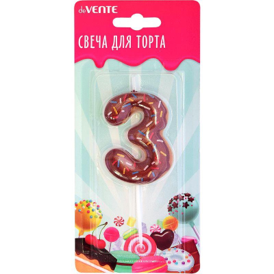 Свеча-цифра для торта deVENTE 'Donut' '3' с 3D декором 6см блистере