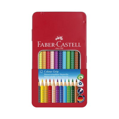Карандаши акварельные  12цв Faber-Castell Grip 2001 трехгранные в металлической коробке