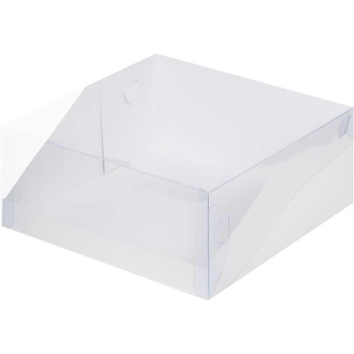 Коробка для торта 23.5х23.5х10см белая с пластиковой крышкой