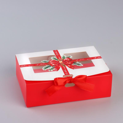 Коробка подарочная новогодняя прямоугольная 16х12х 5см складная 'Бант новогодний'