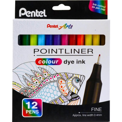 Ручки капиллярные Pentel 'Pointliner' 12цв 0.4мм в картонной коробке