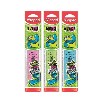 Линейка пластиковая&nbsp;&nbsp;15см Maped Twist'n Flex из неломающейся пластмассы двусторонняя шкала в блистере цвета ассорти