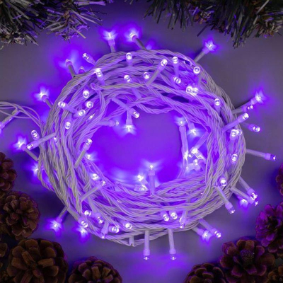 Электрогирлянда 10.0м Нить 100 фиолетовых LED ламп прозрачный провод 8 режимов мигания