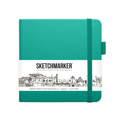 Блокнот для набросков Sketchmarker 12х12см 140г  80л твердая обложка изумрудный