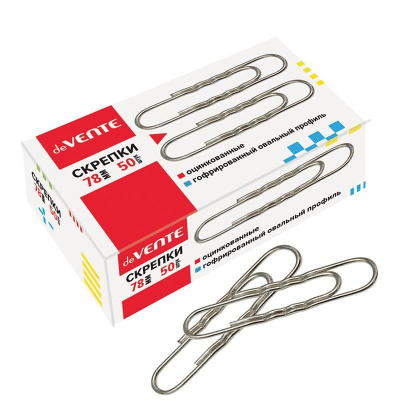Скрепки 78мм&nbsp;&nbsp; 50шт deVENTE оцинкованные гофрированные в картонной коробке