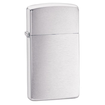 Зажигалка бензиновая Zippo  slim с покрытием 'Brushed Chrome' серебристая матовая