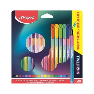 Фломастеры  18цв Maped 'NightFall' в картонной коробке