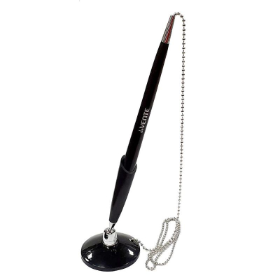 Ручка шариковая на подставке deVENTE 0.7мм с хромированной цепочкой черная подставка синяя