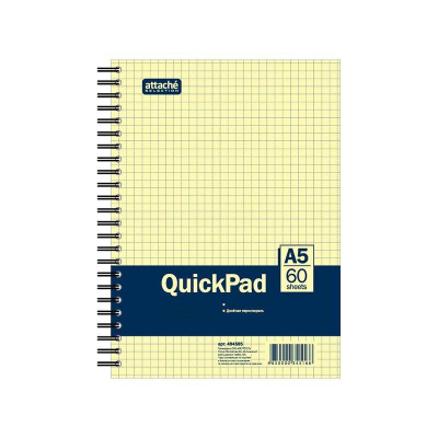 Тетрадь A5  60л клетка на гребне Attache Selection 'QuickPad' желтые листы