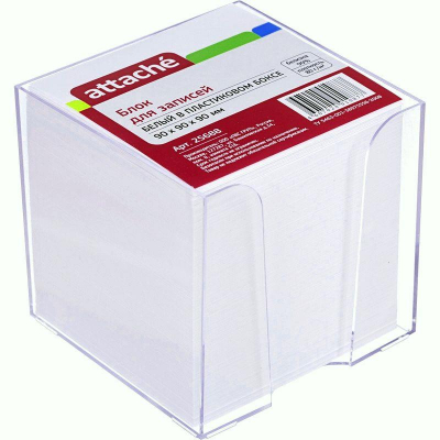Куб для записей в боксе белый 9.0х9.0х9.0см Attache 80г/м² прозрачный бокс