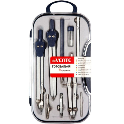 Готовальня&nbsp;&nbsp;9 предметов deVENTE 'Серая серия' в пластиковом футляре