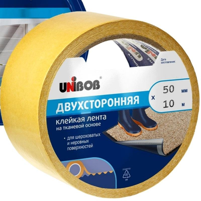 Клейкая лента 2-сторонняя на тканевой основе 0.050х10м/3" UNIBOB®