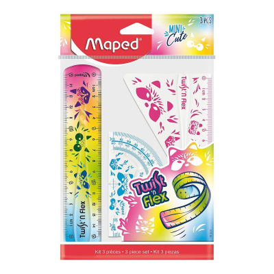 Чертежный набор Maped Twist'n Flex 'Mini Cute' линейка 15см угольник 30°/15см транспортир 180°/10см из неломающейся пластмассы в блистере