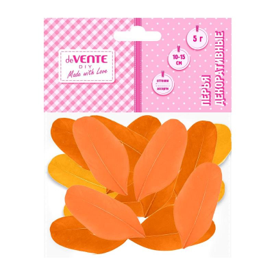 Перья декоративные deVENTE натуральные гусиные h10-15см   5г 'Оттенки оранжевого'