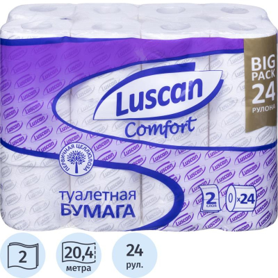 Бумага туалетная Luscan Comfort 2 слоя 24рул х170 листов с тиснением белая