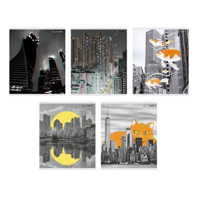 Тетрадь A5  96л клетка на скрепке Listoff® картонная обложка 'Жизнь большого города' 5 дизайнов