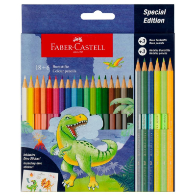 Карандаши&nbsp;&nbsp;18 +6цв Faber-Castell 'Dinosaur' с наклейками в картонной коробке