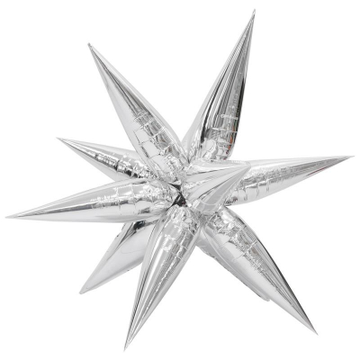 Шар воздушный фольгированный Звезда составная 12 лучей серебряный Веселуха в упаковке