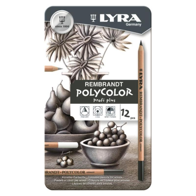 Карандаши цветные художественные Lyra Rembrandt Polycolor 12цв серых тонов в металлической коробке