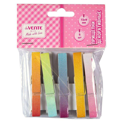 Прищепки декоративные деревянные deVENTE&nbsp;&nbsp;7.2см&nbsp;&nbsp;5шт 'Natural Wood' градиент цвета ассорти