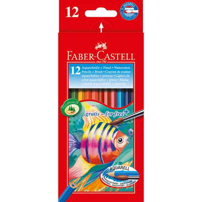 Карандаши акварельные  12цв Faber-Castell Рыбки +кисть в картонной коробке