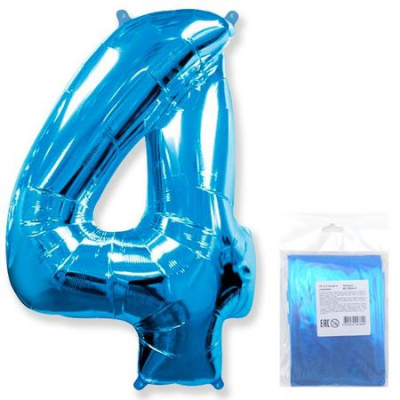 Шар воздушный фольгированный Цифра '4' синий Flex Metal 102см
