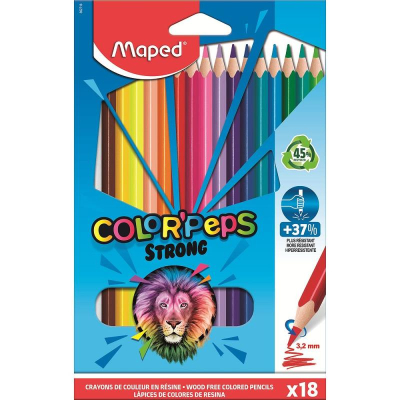 Карандаши  18цв Maped Color'peps 'Strong' пластиковые трехгранные в картонной коробке