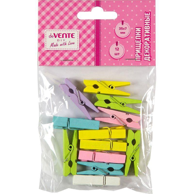 Прищепки декоративные деревянные deVENTE&nbsp;&nbsp;3.5см 12шт 'Natural Wood' пастельные цвета ассорти