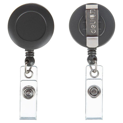 Рулетка для бэйджа/ID-карты Deli 80см с клипом серая